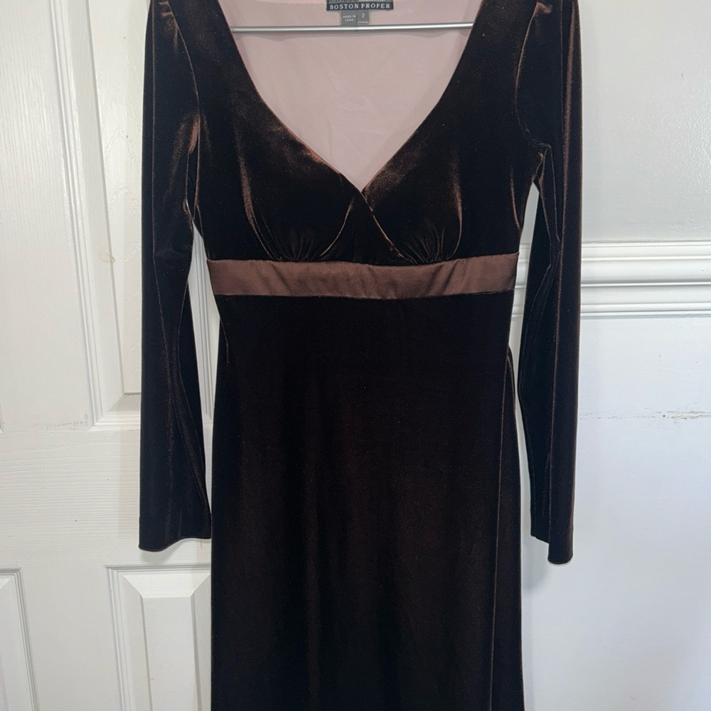 Boston Proper Velvet Dress Babydoll Fairy Sheath Midi Elegant Cocktail Travel 2